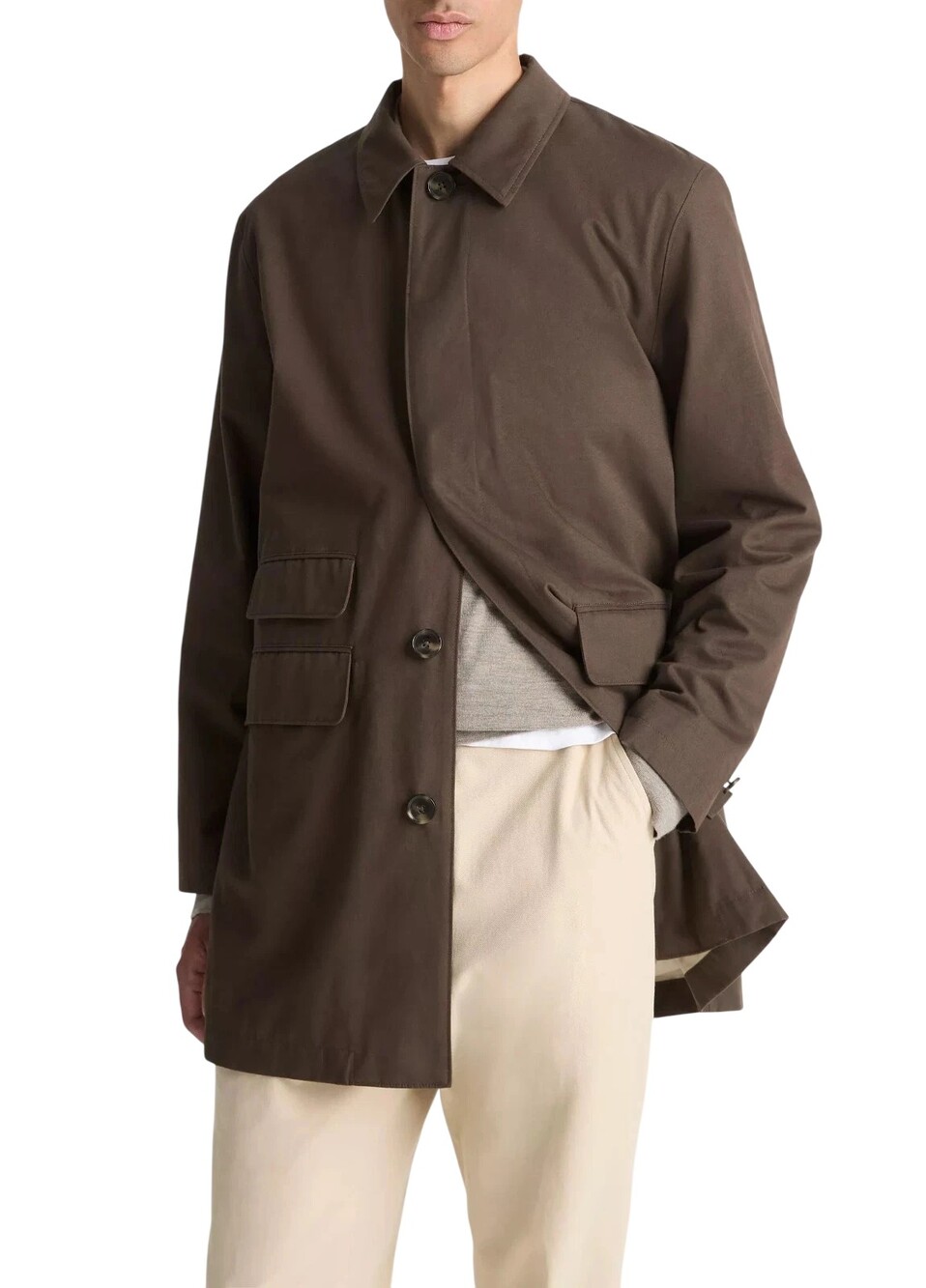 $698 Vince Lightweight Italian Cotton Car Coat Mens Small Downtown Dark Brown